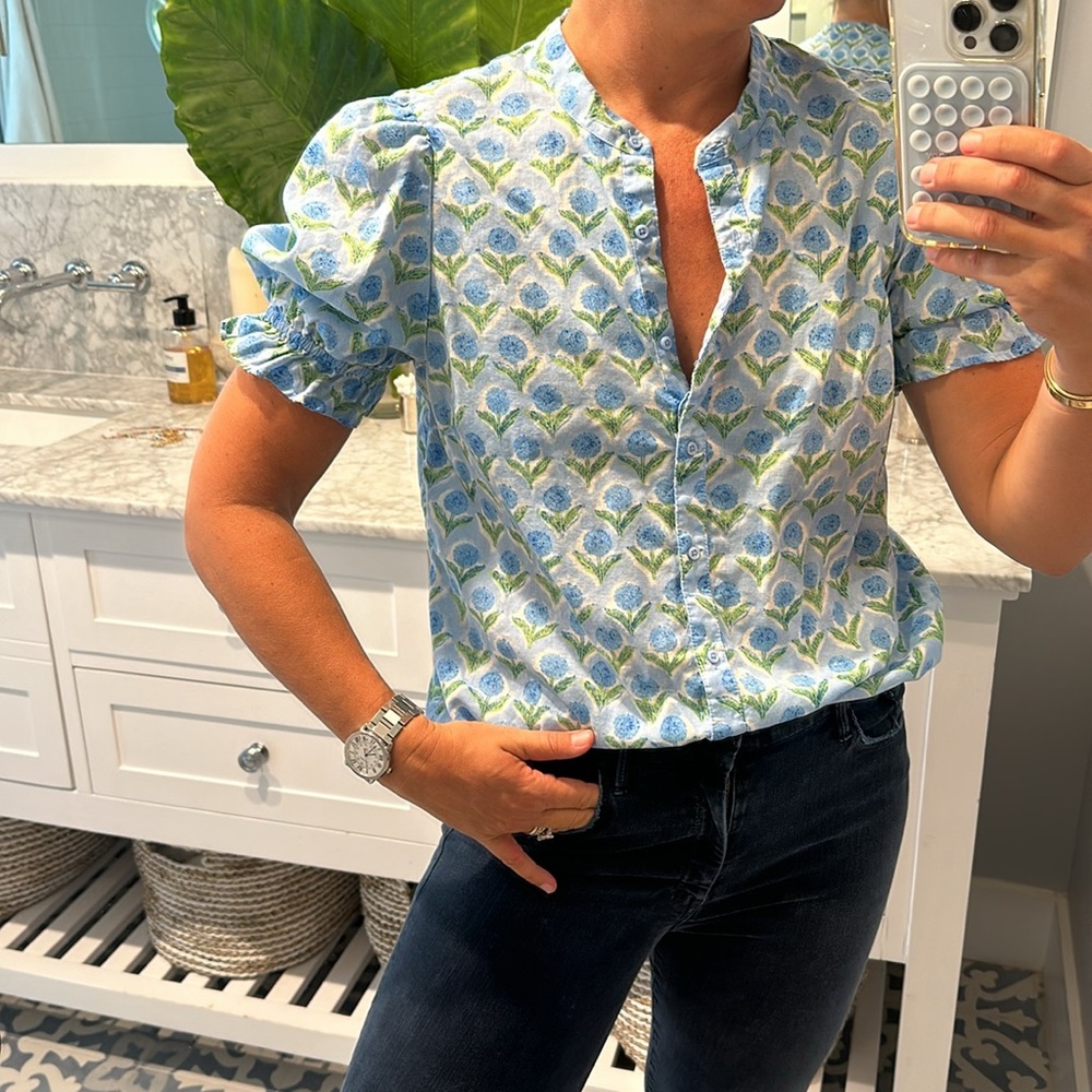 johnnie-O Blue and Green Floral Blouse